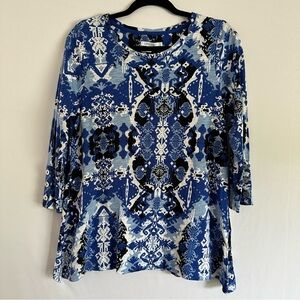 Chicos 1 Abstract Print Shirt M Multicolor Button Detail On Sleeve